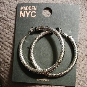 Madden NYC Rhodium Silver Hoop Earrings